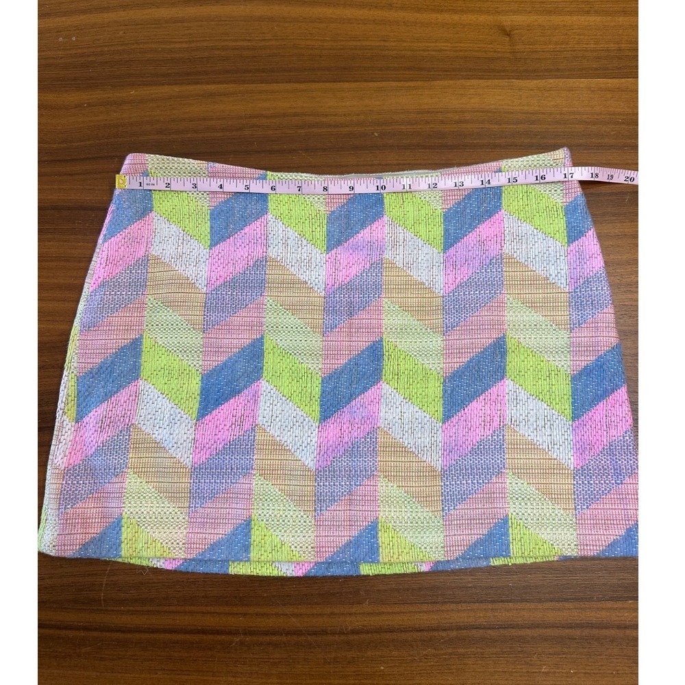 Milly Pastel Tweed Chevron Mini Skirt Size 12 Neon Clueless Mean Girls Retro Mod - Picture 3 of 7